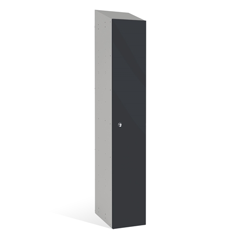 1 Door - Mirror Gloss effect Laminate Door door locker - SLOPING TOP - Silver Grey Body / Black Doors - H1930 x W305 x D315 mm - CAM Lock