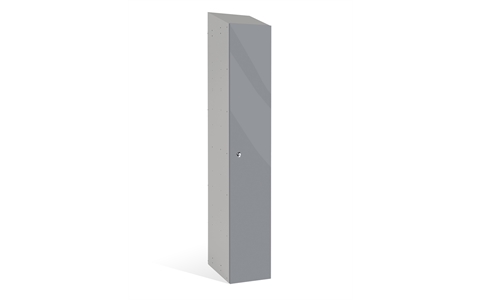 1 Door - Mirror Gloss effect Laminate Door door locker - SLOPING TOP - Silver Grey Body / Pale Slate Doors - H1930 x W305 x D315 mm - CAM Lock