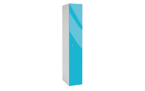 1 Door - Mirror Gloss effect Laminate Door door locker - FLAT TOP - Silver Grey Body / Mamara Blue Doors - H1780 x W305 x D470 mm - CAM Lock