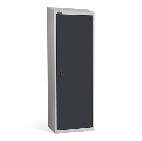 1 Door - Hi Capacity steel locker - SLOPING TOP - Silver Grey Body / Black Door - H1930 x W610 x D460 mm - 2 Point Locking Key