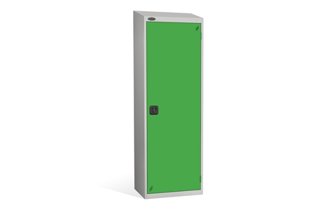 1 Door - Hi Capacity steel locker - SLOPING TOP - Silver Grey Body / Green Door - H1930 x W610 x D460 mm - 2 Point Locking Key