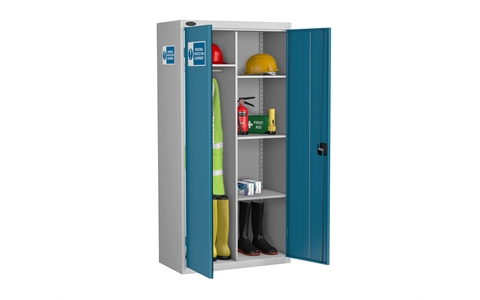 PPE Cupboard/Wardrobe Cabinet -Silver Grey Body/Blue Doors - H1780mm x W915mm x D460mm