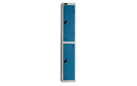 2 Door - PPE Full height steel locker - FLAT TOP - Silver Grey Body / Blue Doors - H1780 x W305 x D460 mm - CAM Lock