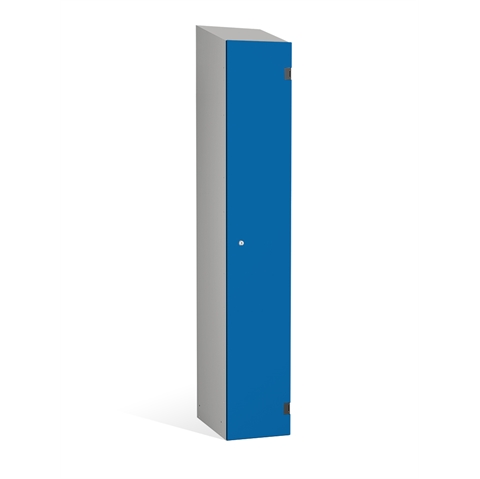 1 Door - Overlay Solid Grade Laminate door locker - SLOPING TOP - Silver Grey Body / Electric Blue Doors -H1930 x W305 x D390 mm - CAM Lock