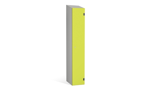 1 Door - Overlay Solid Grade Laminate door locker - SLOPING TOP - Silver Grey Body / Lime Yellow Doors - H1930 x W305 x D390 mm - CAM Lock