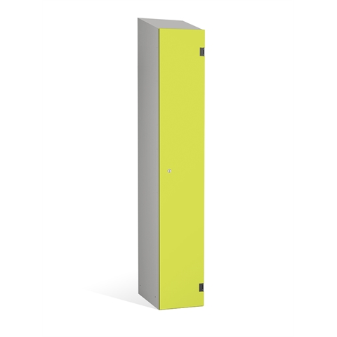 1 Door - Overlay Solid Grade Laminate door locker - SLOPING TOP - Silver Grey Body / Lime Yellow Doors - H1930 x W305 x D390 mm - CAM Lock