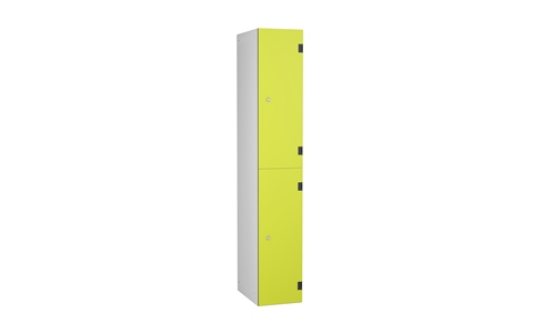 2 Door - Overlay Solid Grade Laminate locker - FLAT TOP - Silver Grey Body / Lime Yellow Doors - H1780 x W305 x D390 mm - CAM Lock