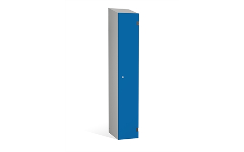 1 Door - Overlay Solid Grade Laminate door locker - SLOPING TOP - Silver Grey Body / Electric Blue Doors -H1930 x W305 x D470 mm - CAM Lock