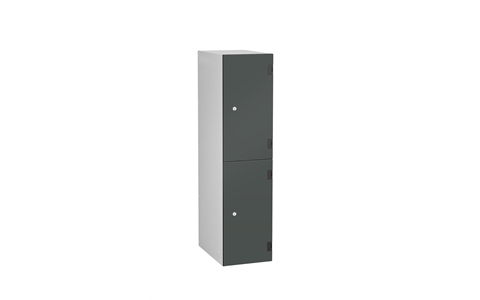 2 Door - Overlay Laminate Three Quarter Height locker - FLAT TOP - Silver Grey Body / Dark Grey Doors -  H1220 x W305 x D470 mm - CAM Lock