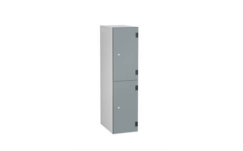 2 Door - Overlay Laminate Three Quarter Height locker - FLAT TOP - Silver Grey Body / Dust Doors -  H1220 x W305 x D470 mm - CAM Lock