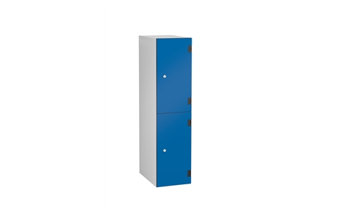 2 Door - Overlay Laminate Three Quarter Height locker - FLAT TOP - Silver Grey Body / Electric Blue Doors -  H1220 x W305 x D470 mm - CAM Lock