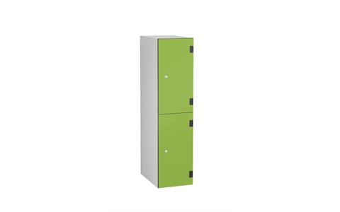 2 Door - Overlay Laminate Three Quarter Height locker - FLAT TOP - Silver Grey Body / Lime Doors -  H1220 x W305 x D470 mm - CAM Lock