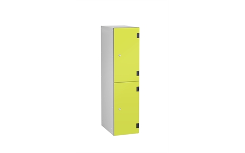 2 Door - Overlay Laminate Three Quarter Height locker - FLAT TOP - Silver Grey Body / Lime Yellow Doors -  H1220 x W305 x D470 mm - CAM Lock