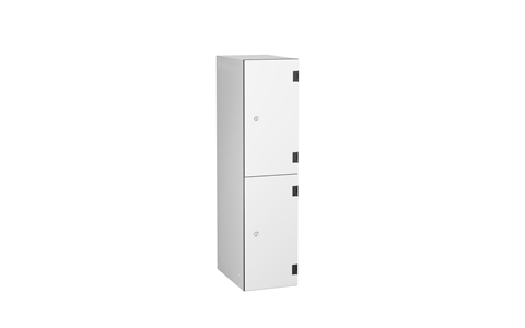 2 Door - Overlay Laminate Three Quarter Height locker - FLAT TOP - Silver Grey Body / Pearly White Doors - H1220 x W305 x D470 mm - CAM Lock