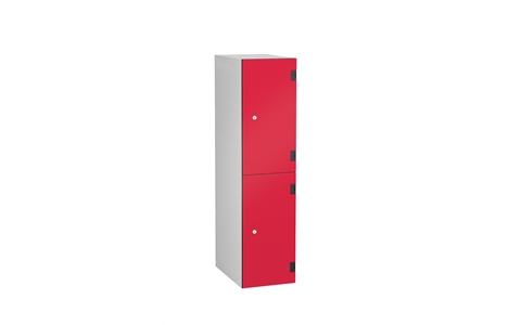 2 Door - Overlay Laminate Three Quarter Height locker - FLAT TOP - Silver Grey Body / Red Dynasty Doors -  H1220 x W305 x D470 mm - CAM Lock