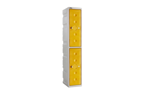 2 Door - Full Height Plastic Locker - Light Grey Body / Yellow Doors  - H1800 x W325 x D450 - CAM Lock