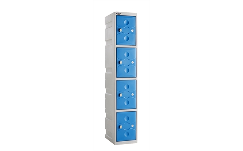 4 Door - Full Height Plastic Locker - Light Grey Body / Blue Doors  - H1800 x W325 x D450 - CAM Lock