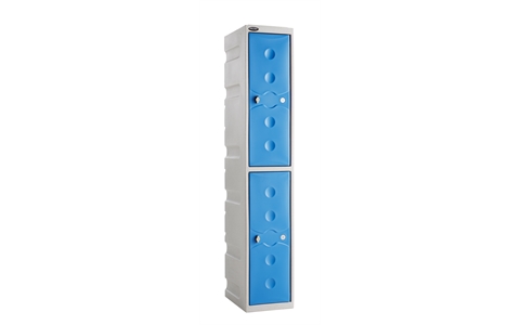 2 Door - WEATHER DUTY - Full Height Plastic Locker - Light Grey Body / Blue Doors  - H1800 x W325 x D450 - CAM Lock