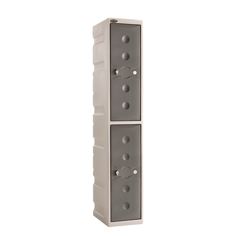 2 Door - WEATHER DUTY - Full Height Plastic Locker - Light Grey Body / Grey Doors  - H1800 x W325 x D450 - CAM Lock