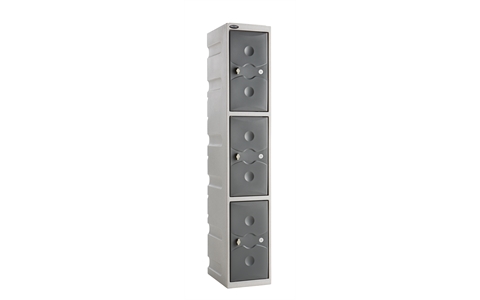3 Door - WEATHER DUTY - Full Height Plastic Locker - Light Grey Body / Grey Doors  - H1800 x W325 x D450 - CAM Lock