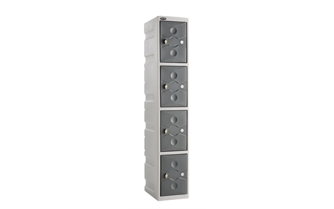 4 Door - WEATHER DUTY - Full Height Plastic Locker - Light Grey Body / Grey Doors  - H1800 x W325 x D450 - CAM Lock