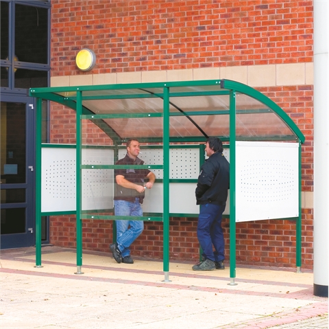 Traditional Smoking Shelter Perforated Steel Back - Green - Capacity for 7 People - W2450mm x D1900mm