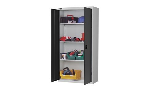 Standard cupboard - C/W 3 No. shelves - Silver Grey Body/Black Doors - H1780mm x W915mm x D460mm