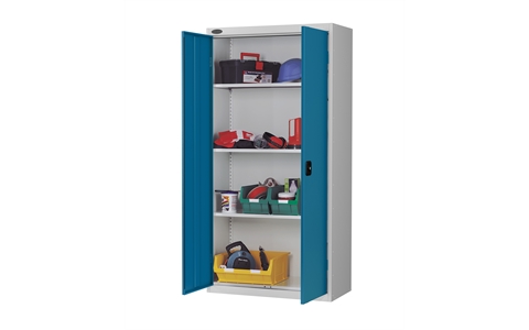 Standard cupboard - C/W 3 No. shelves - Silver Grey Body/Blue Doors - H1780mm x W915mm x D460mm