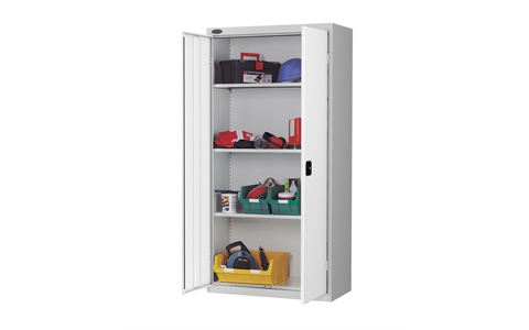 Standard cupboard - C/W 3 No. shelves - Silver Grey Body/White Doors - H1780mm x W915mm x D460mm