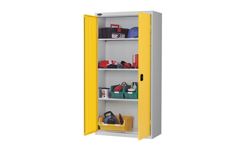 Standard cupboard - C/W 3 No. shelves - Silver Grey Body/Yellow Doors - H1780mm x W915mm x D460mm
