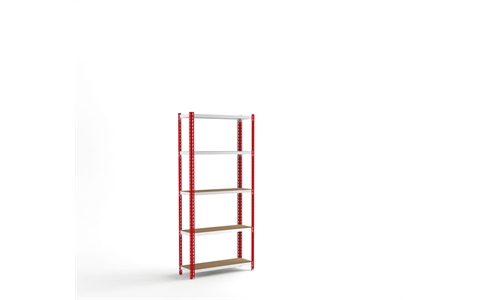 Stockrax Standard Duty Shelving Bay - H1981mm x W900mm x D300mm - c/w 5 Chipboard Shelf Levels - Red