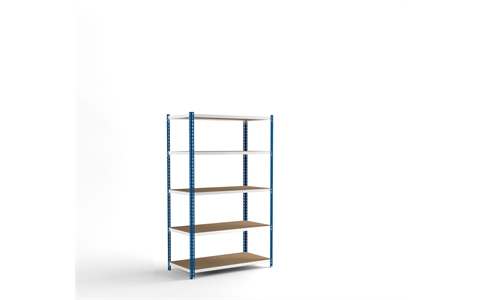 Stockrax Standard Duty Shelving Bay - H1981mm x W900mm x D380mm - c/w 5 Chipboard Shelf Levels - Blue