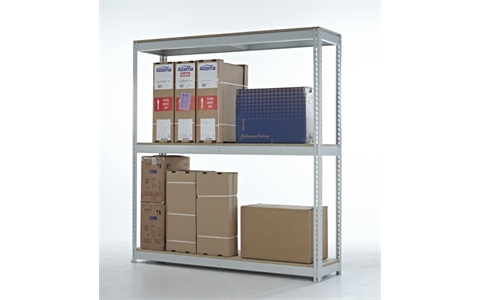 Stockrax Heavy Duty Shelving Bay - H1981mm x W1200mm x D450mm - c/w 3 Chipboard Shelf Levels - Light Grey