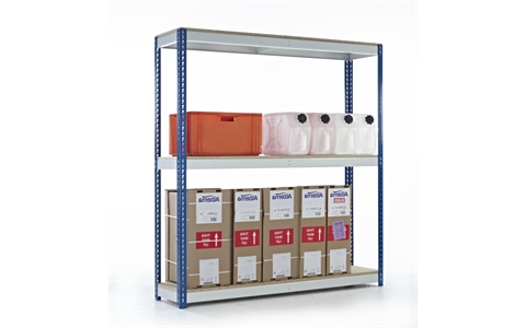 Stockrax Heavy Duty Shelving Bay - H1981mm x W900mm x D450mm - c/w 3 Chipboard Shelf Levels - Blue