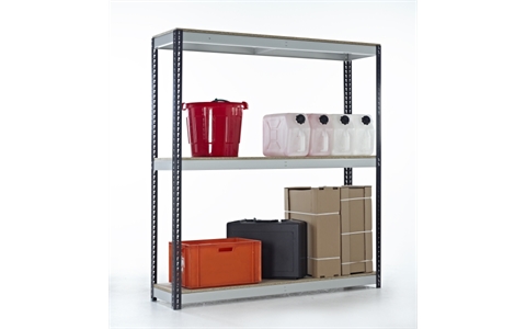 Stockrax Heavy Duty Shelving Bay - H1981mm x W900mm x D450mm - c/w 3 Chipboard Shelf Levels - Graphite Grey