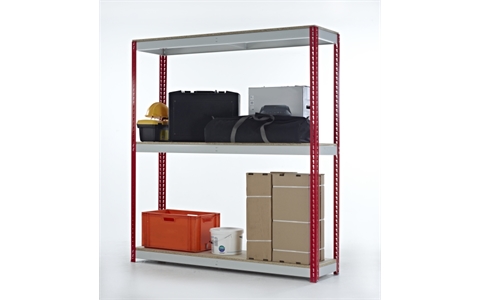 Stockrax Heavy Duty Shelving Bay - H1981mm x W900mm x D450mm - c/w 3 Chipboard Shelf Levels - Red