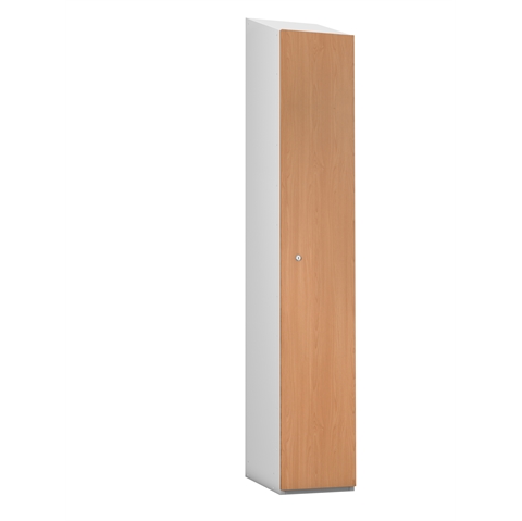 1 Door - MDF Wood effect Laminate Door locker - SLOPING TOP - Silver Grey Body / BEECH Effect Doors - H1930 x W305 x D315 mm - CAM Lock