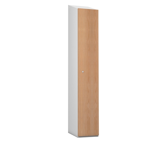 1 Door - MDF Wood effect Laminate Door locker - SLOPING TOP - Silver Grey Body / OAK Effect Doors - H1930 x W305 x D315 mm - CAM Lock