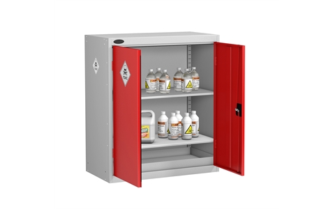 Low Toxic Cabinet - Silver Grey Body/Red Doors - H1015mm x W915 x D460