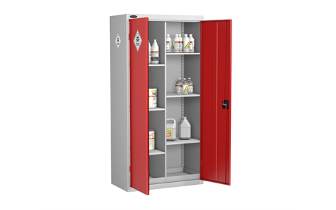 8 Compartment Toxic Cabinet - Silver Grey Body/Red Doors - H1780mm x W915mm x D460mm