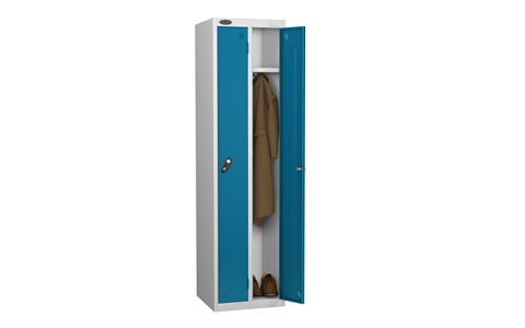 2 Door - Twin steel locker - FLAT TOP - Silver Grey Body / Blue Door - H1780 x W460 x D460 mm - CAM Lock