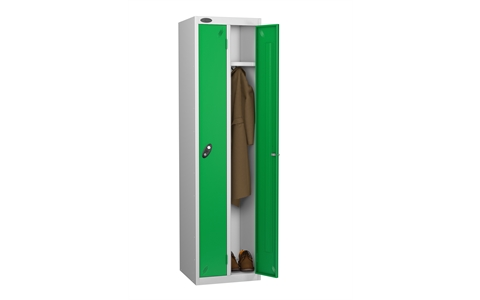 2 Door - Twin steel locker - FLAT TOP - Silver Grey Body / Green Door - H1780 x W460 x D460 mm - CAM Lock