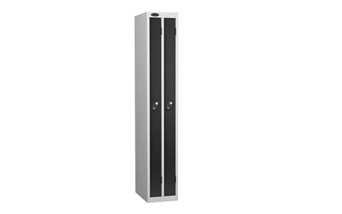 2 Door - Ultra Slim Twin steel locker - FLAT TOP - Silver Grey Body / Black Door - H1780 x W305 x D460 mm - CAM Lock