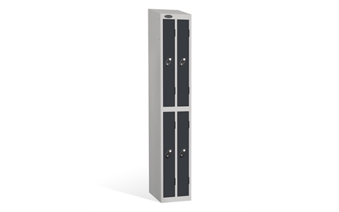 2 Door - Ultra Slim Twin steel locker - SLOPING TOP - Silver Grey Body / Black Door - H1930 x W305 x D460 mm - CAM Lock