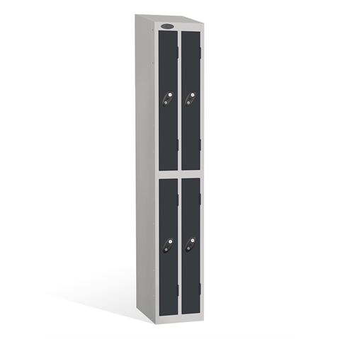 2 Door - Ultra Slim Twin steel locker - SLOPING TOP - Silver Grey Body / Black Door - H1930 x W305 x D460 mm - CAM Lock