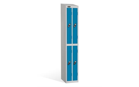 2 Door - Ultra Slim Twin steel locker - SLOPING TOP - Silver Grey Body / Blue Door - H1930 x W305 x D460 mm - CAM Lock