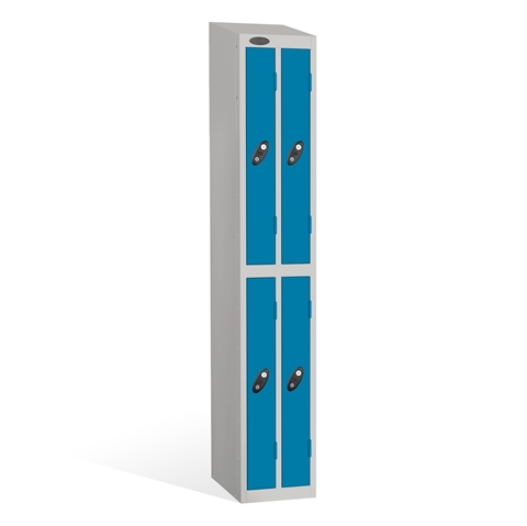 2 Door - Ultra Slim Twin steel locker - SLOPING TOP - Silver Grey Body / Blue Door - H1930 x W305 x D460 mm - CAM Lock