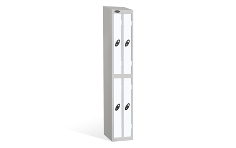 2 Door - Ultra Slim Twin steel locker -SLOPING TOP - Silver Grey Body / White Door - H1930 x W305 x D460 mm - CAM Lock