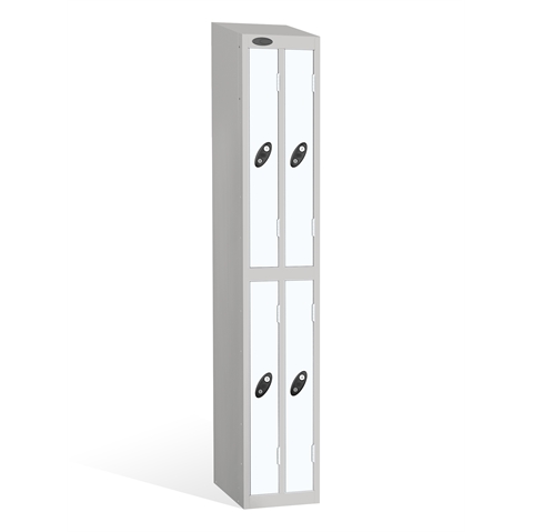 2 Door - Ultra Slim Twin steel locker -SLOPING TOP - Silver Grey Body / White Door - H1930 x W305 x D460 mm - CAM Lock