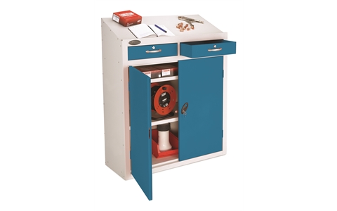 Standard Lockable Workstation - with Blue Doors - H1060mm x W915mm x D460mm